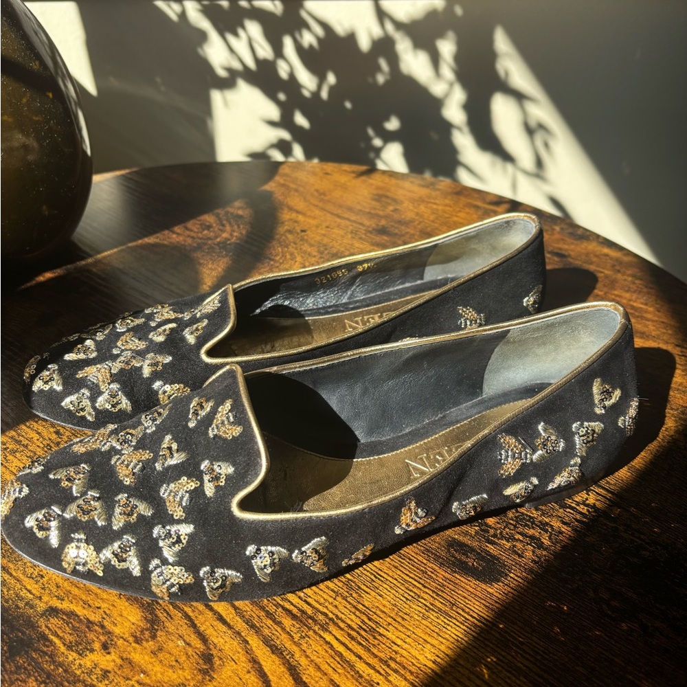 Alexander McQueen Gold Bee Embroidered Loafers